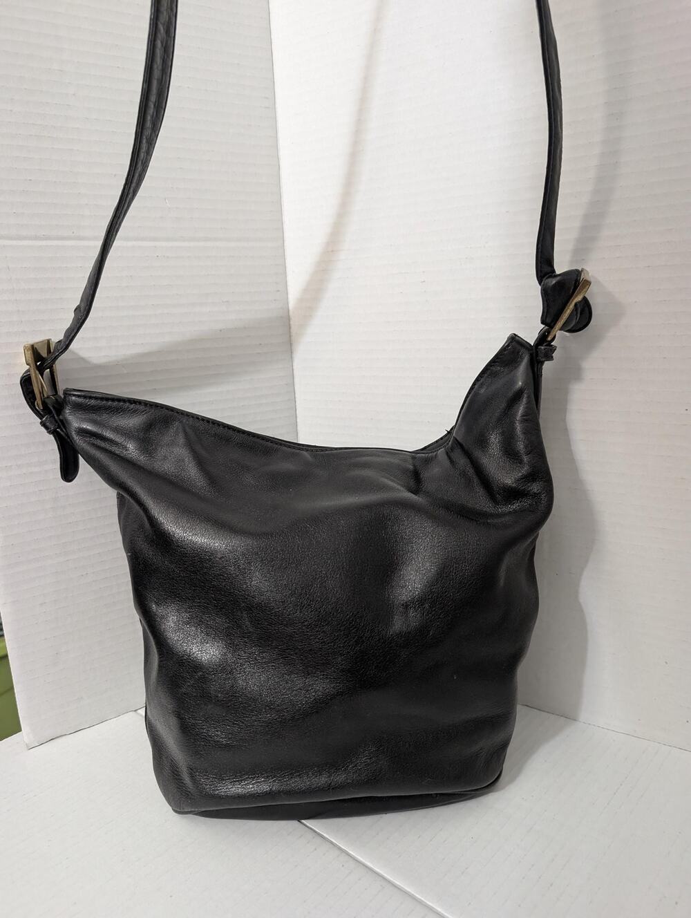 Vintage Ralph Lauren Black Leather Slouchy Hobo Crossbody Shoulder Bag Purse